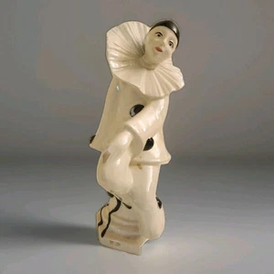 VINTAGE PIERROT HARLEQUIN CLOWN FIGURINE - BLACK / WHITE Art Deco Clown Signed. - Picture 1 of 9
