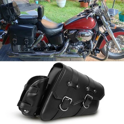 Motorcycle Black Leather Saddle Bags For Honda Shadow Rebel 500 750 1100 VTX VT - Image 1 of 4