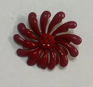 Spilla fiore smaltato rosso vintage - Foto 1 di 4