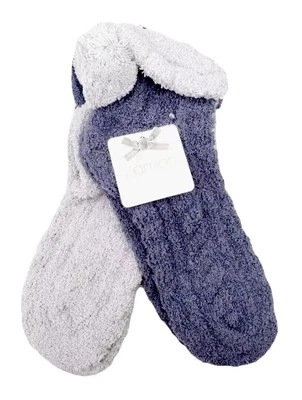 2 PR Lemon Ladies Slipper Socks Plush Low Cut Pom Poms Soft Blue Gray Colab W-8 - Image 1 of 4