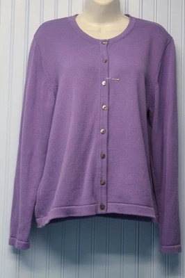 Foxcroft 100% cotton lavender l/s button front cardigan sweater (w/flaw) Large - Image 1 of 4