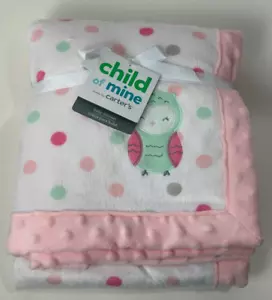 Neu mit Etikett Carters Child Of Mine rosa weiß mintgrün grau gepunktet Eule Babydecke - Bild 1 von 4