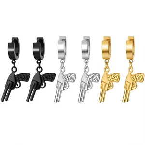 3pairs Men Women Punk Gun Dangle Drop Stainless Steel Hoop Earrings Stud - Picture 1 of 12