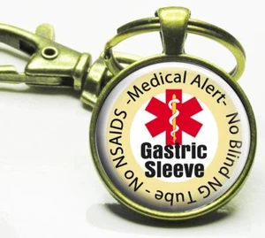 Alerta médica Advertencias de manga gástrica Alerta de problemas de salud del llavero superior de vidrio - Imagen 1 de 2