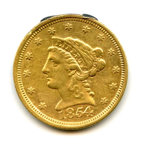 Genuine Gold 1854 Liberty Head $2.50 Coin | VF/XF Condition - Mount Removed Cover