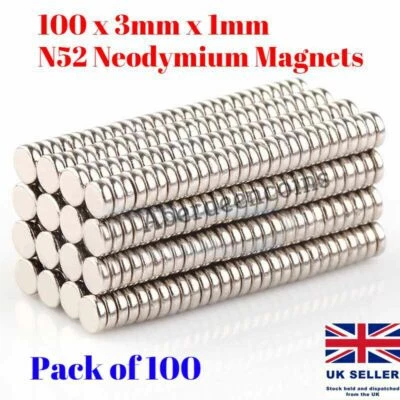 100 x 3mm x 1mm Disc Neodymium Magnets N52 Warhammer craft Models Tiny magnets