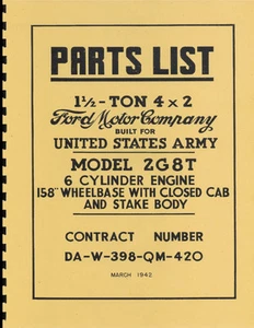 2G8T ~ 1.5 Ton 4x2 Ford Truck ~ Parts List Manual ~ US Army ~ 1942 ~ Reprnt - Picture 1 of 4