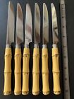 Vintage Bamboo Handle Stainless Steel Silverware China 6 Knives 9” Boho Tropical