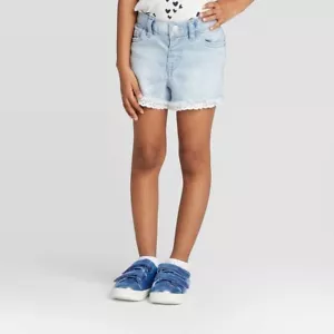 Toddler Girls Lace Hem Jean Shorts Size 12m Light Wash Cat And Jack Brand New... - Picture 1 of 5