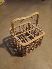 Vintage Twig & Wicker Basket 4 Bottle Carrier Holder Handle Handmade 13"x11"x11"