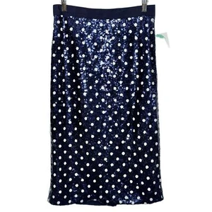 NEW NWT Talbots Navy Blue White Polka Dot Sequin Midi Pencil Skirt Womens Size 2 - Picture 1 of 9