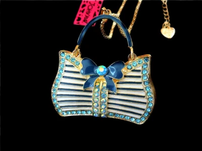 Betsey Johnson Cristal Azul Océano Arco Cartera Oro Colgante Collar Bolsa de Regalo Gratis Foto 1 de 3