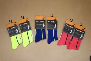2 pack Funkier Forano cycling Socks N. yell, Blue, coral Sizes 10-13 and 6-9 - Picture 1 of 13