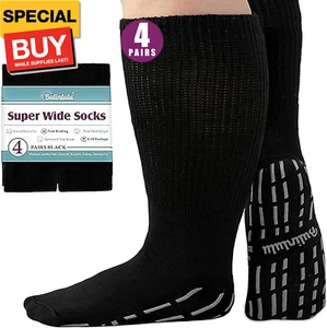 Extra Width Socks for Swollen Feet-4 Pairs Extra Width Diabetic Wide Socks for M - Picture 1 of 7