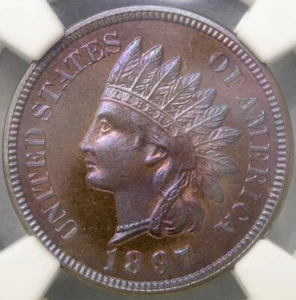 1897 INDIAN HEAD CENT/PENNY UNIQUE POP 1/0 MAGNIFICENT FINEST KNOWN NGC PF 66+RB - Picture 1 of 6