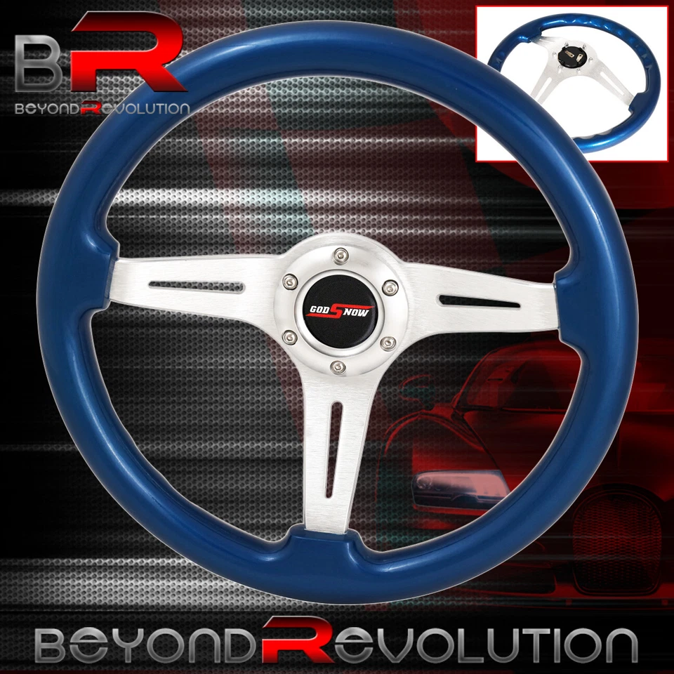 Volante Godsnow Azul Clásico Plateado Raya Centro 6 Pernos Agujero 345mm Foto 1 de 1