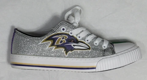 BALTIMORE RAVENS WOMEN SNEAKER SZ 8 SILVER GLITTER LOGO LOW CANVAS CHUCK NEW NIB Cover