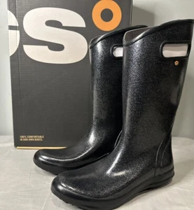 Bogs Black Glitter Rubber Rain Boots Women’s Size 9 - Picture 1 of 13