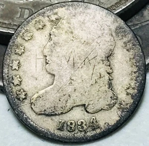1834 Capped Bust Dime 10C Ungraded Large 4 90% Silver US Type Coin CC24848 - Picture 1 of 4