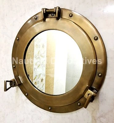 15" Vintage Ship Cabin Porthole Window Wall Mirror Ships Beach Home Décor - Image 1 of 4
