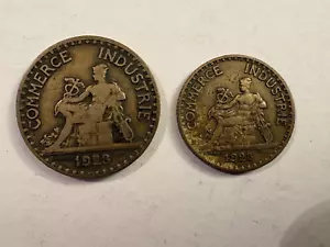 1923 France 1 Franc & 2 Francs Commerce Industrie Old World Coins - 2 1923 Coins - Picture 1 of 2