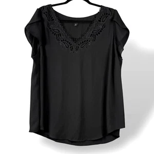 Torrid Georgette Bluse Damen Größe 1 Schwarz Bestickt Tulpenärmel V-Ausschnitt Oberteil - Bild 1 von 10