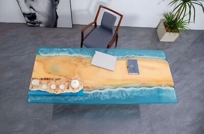 Custom Live Edge Epoxy Resin Table | River Ocean Wood Table Top | Coffee Table, - Image 1 of 4