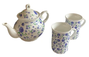 Tetera de chintz de cerámica con flores de lavanda con 2 tazas a juego - Imagen 1 de 12