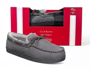 Club Room Men's Moccasin Slippers Faux Fur Indoor Outdoor Cozy Gray Small 6 7 - Picture 1 of 3