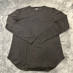 Cuts Clothing Elongated Henley Shirt Mens Medium Black Long Sleeve Casual NEW - Picture 1 of 14