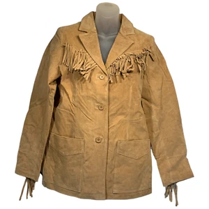 Denim & Co. Washable Suede Fully Lined Fringed Jacket Sz SMALL NWT TAN A53263 - Picture 1 of 2