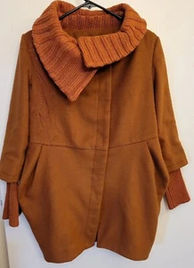 Crazy in Life Artka Wool Orange Bohemian  Knit Collar Coat Embroidered Sz L - Picture 1 of 6