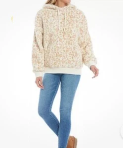 UGG Loyra Leopardo Sherpa Sudadera con Capucha Estampado Animal Blanco Tostado Rosa Talla M Usada en Excelente Condición - Imagen 1 de 13