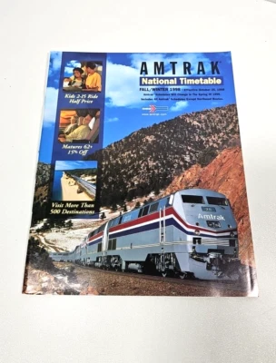 Vintage Amtrak National Timetable Fall Winter 1998 Public Railroad Paper - Image 1 of 2