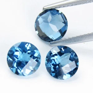 Hermoso topacio azul Londres natural de 4,44 quilates corte redondo a cuadros 7 mm 3 piezas - Imagen 1 de 5
