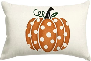 Fall Decor Pillow Covers - 12X20 Inch Polka Dot Pumpkin Decor Autumn Thanksgivin - Picture 1 of 7