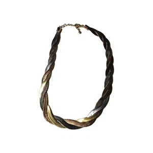Collar llamativo espiga trenzada cadena plana triple tono ajustable - Imagen 1 de 4