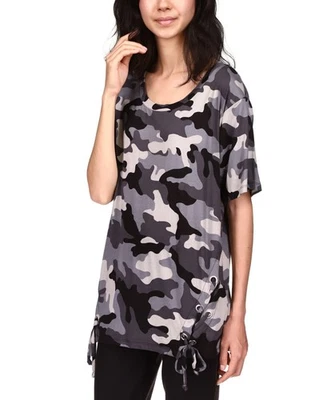 Túnica con cordones estampado camuflaje Michael Kors en gris malaquita Foto 1 de 3