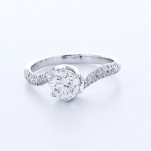 1.4CT Natural Diamond F/VS2 Round Cut 18K White Gold 6-Prong Classic Accent Ring - Picture 1 of 5