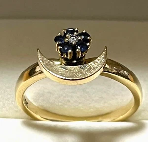 Vintage Norman Teufel 14k Sapphire Diamond Crescent Moon Spinner Motion Ring 80s - Picture 1 of 10