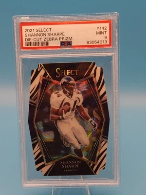 2021 Panini Select  Shannon Sharpe Zebra Die Cut PSA MINT  SSP HOF BRONCOS POP 3 - Image 1 of 2