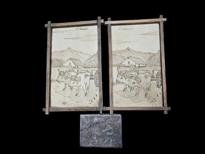 2 arte de cuero vintage firmado por El Salvador con caja de jabonera tallada a mano Foto 1 de 4