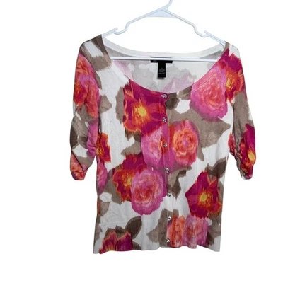 INC International Concepts Sweater Women's Large Cardigan Floral 3/4 Sleeve Knit - Image 1 of 4