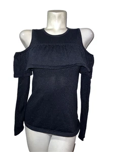 Lilly Pulitzer Top Women's Size XS Metallic Black Cold Shoulder Ruffle LS Shirt - Picture 1 of 7