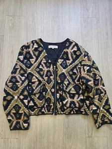 Free People Peggy Ikat Quilted Jacket in Black Combo Size Large - Picture 1 of 4