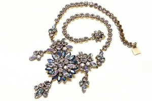 Vintage 1950's Austrian Purple Aurora Borealis Crystal Flower Necklace - Picture 1 of 3