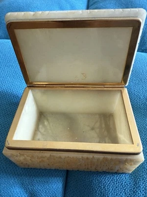 Vintage Hand Carved Genuine Alabaster Trinket Box. Italy Made. Hinged Lid,Lovely - Image 1 of 4