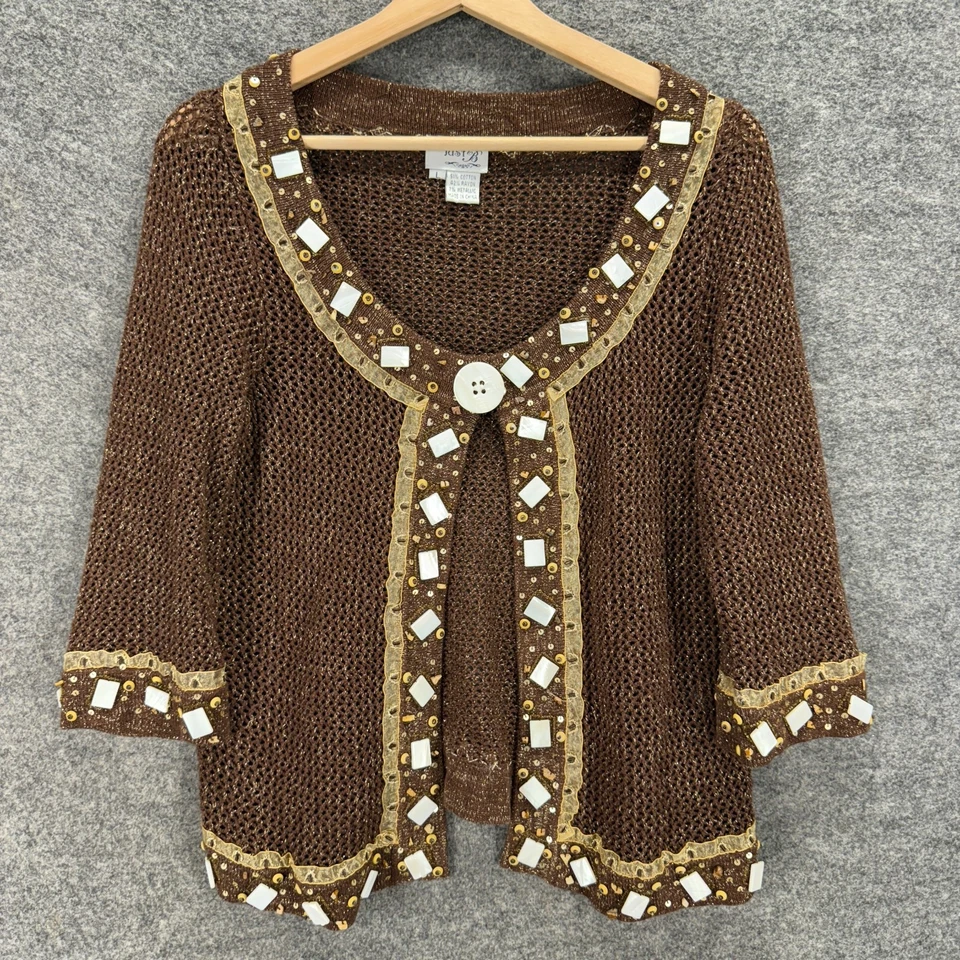 Cárdigan Just B Mujer L Grande Marrón Manga Larga Un Botón Tejido Algodón Informal Foto 1 de 4