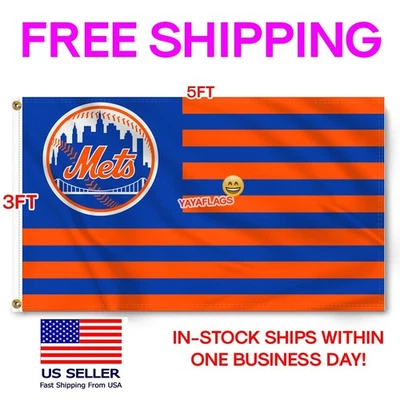 New York Mets 3x5 ft Flag Banner Man Cave Wall Decor Banner FREE Shipping - Image 1 of 4