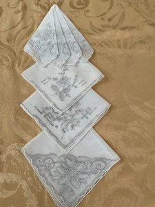 Vintage Hanky Handkerchief Lot of 4 MADIRA Embroidered Wedding Bridal - Picture 1 of 5